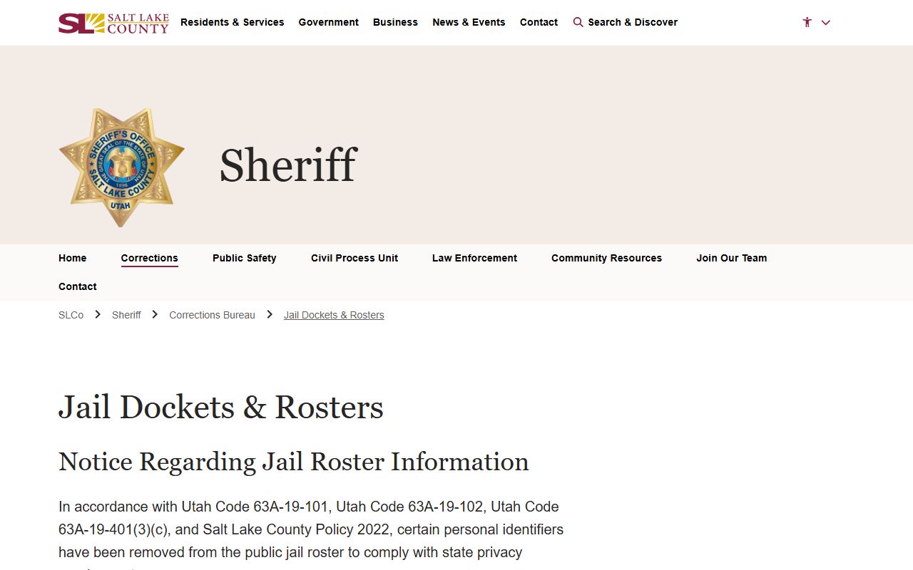 Salt Lake City jail roster resource