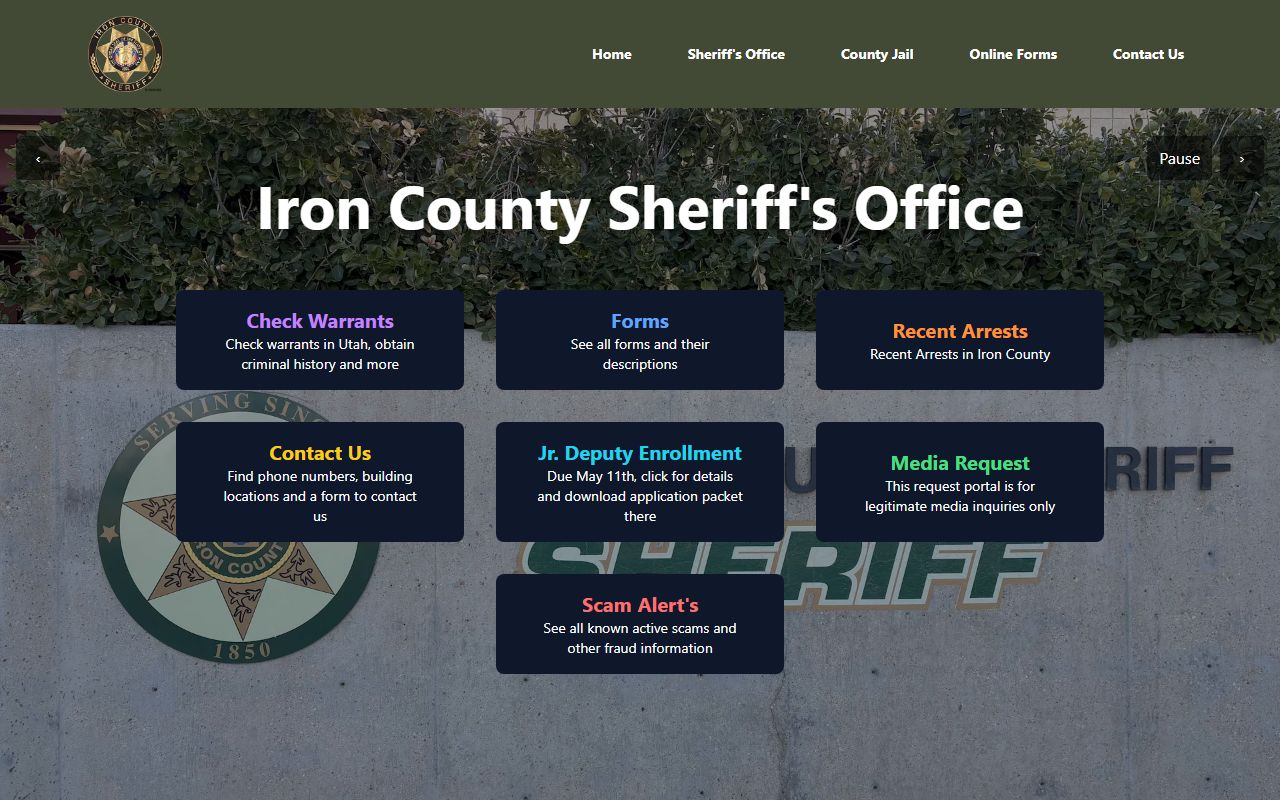 Iron County Jail Roster booking page