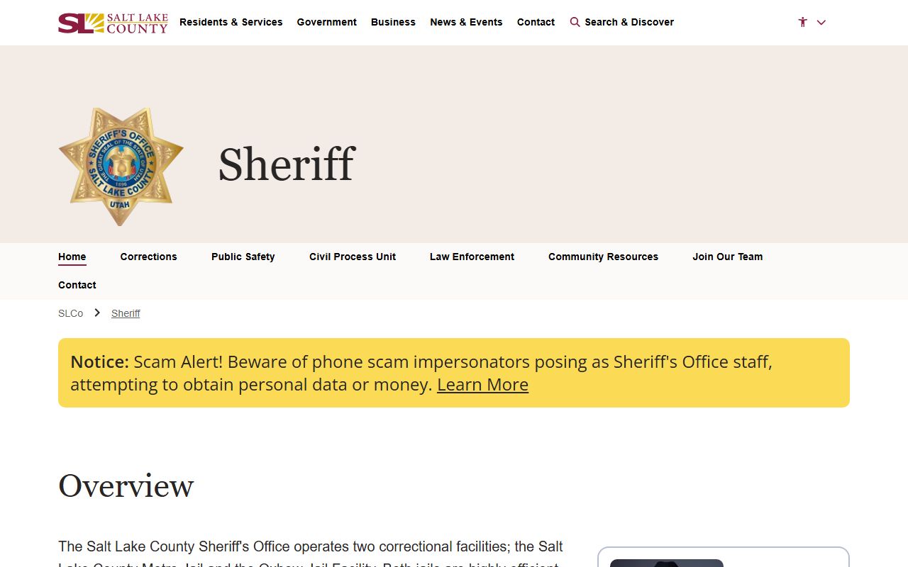 Salt Lake County Jail Roster and sheriff corrections page